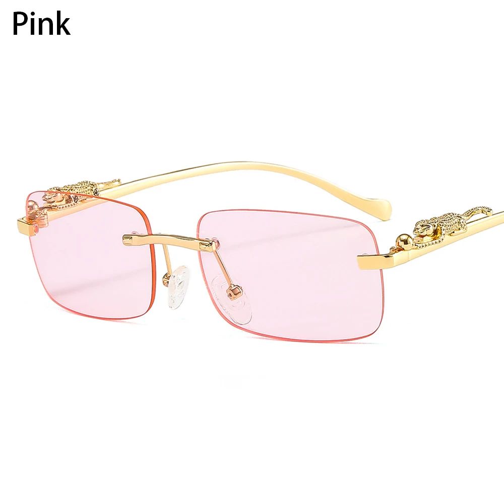 Rimless Square Sunglasses Women Men Luxury Brand Designer Popular Travel Driving Metal Leopard Head Sun Glasses Shade Eyewear