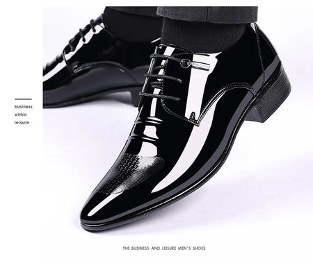 Luxury Business Oxford Leather Shoes Men Breathable Patent Leather Formal Shoes Plus Size Man Office Wedding Flats Male Black