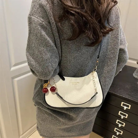 Cherry Pedant Shoulder Underarm Bag Women's Fashion Handbags Causal Hobos Purses Ladies Hand Bags Pu Leather for Work Travel