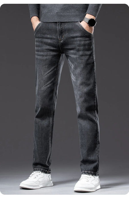 Autumn Winter New Business Men's Jeans Classic Fashion Stretch Washed Casual Denim Trousers Comfortable Straight Male pants