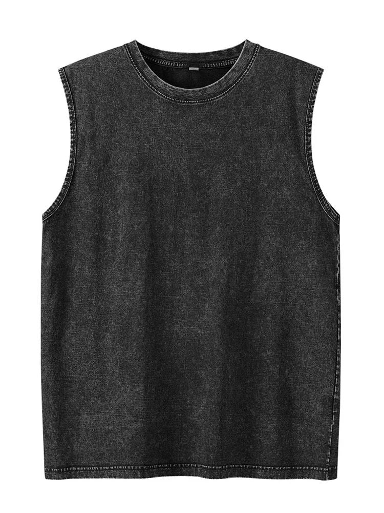 2025 Summer New cotton Men's Washed Cotton Tank Tops Muscle Gym Sleeveless Workout T Shirts Running Beach Loose Tees