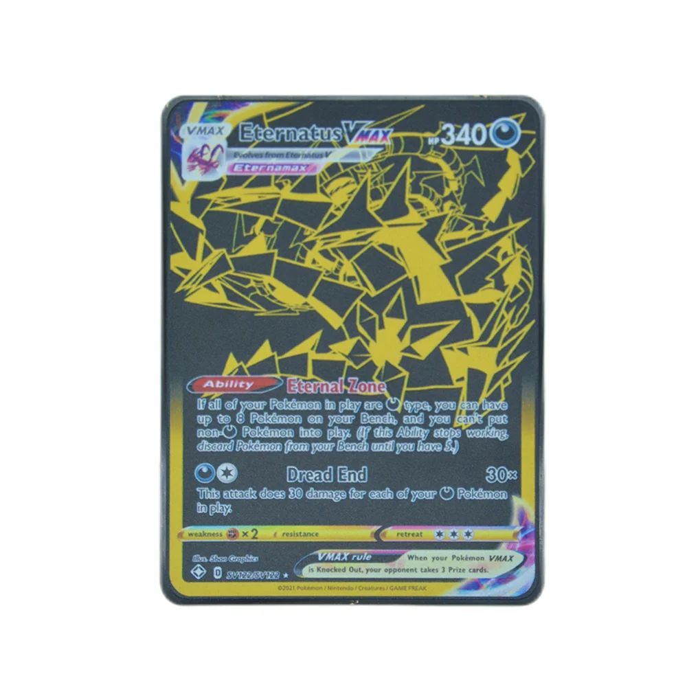 Pokemon 183200 Points High Hp  Gold Black English French Metal Cards Vmax Mega GX Game Collection Cards Charizard Pikachu Mewtwo