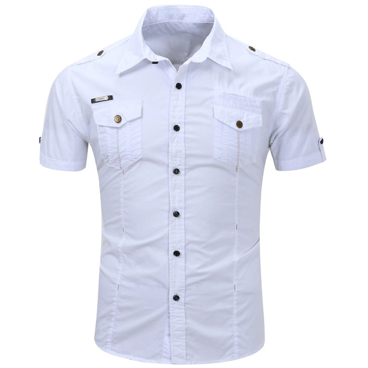 Euro Size White Short Sleeve Men's Uniform Shirt Safari Shirt Summer Casual 100% Cotton Cargo Outdoor Pocket Work Shirts for Men