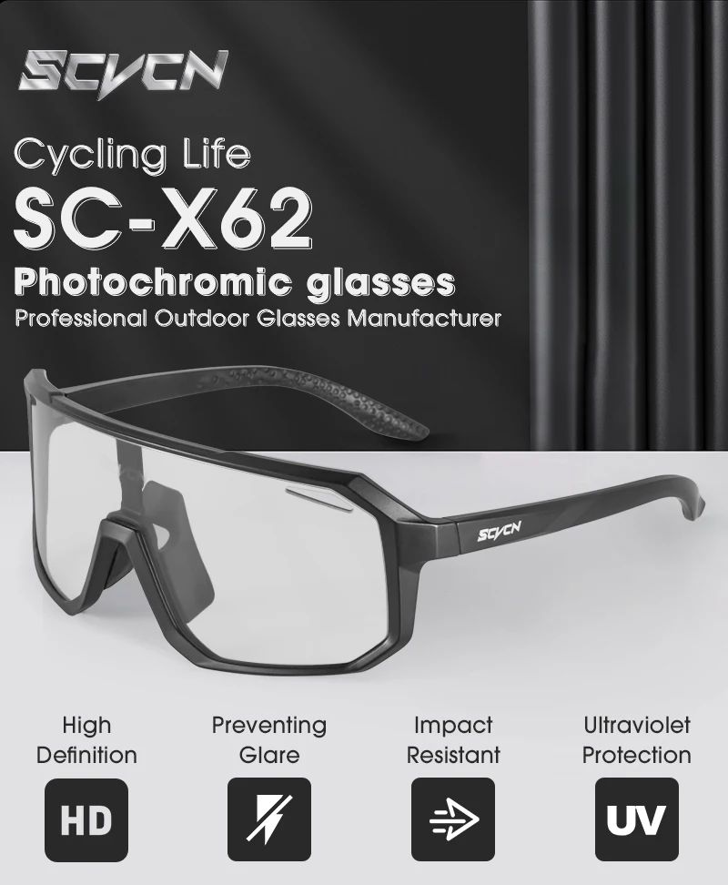 SCVCN Men Bike Photochromic Glasses Cycling Sunglasses for Women Sports Running MTB Biking Eyewear Road Mountain Bicycle Goggle