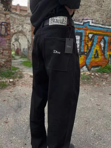 Dime Baggy Straight Leg Loose Casual Streetwear Skateboard Men's Jeans ENIM PANTS Washed Denim Long Short Hip Hop Style