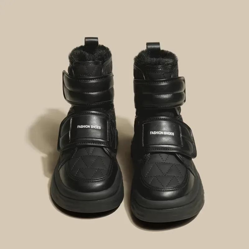 Fur White Boots Women Padded Cotton Shoes Winter Warm Pu Leather Snow Boots Footwear Thick Bottom Plush Short Ankle Boots