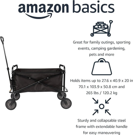 Collapsible Folding Heavy Duty Utility Wagon for Outdoor Sports, 265 pounds Weight Capacity, Camping, Garden, and Shopping=