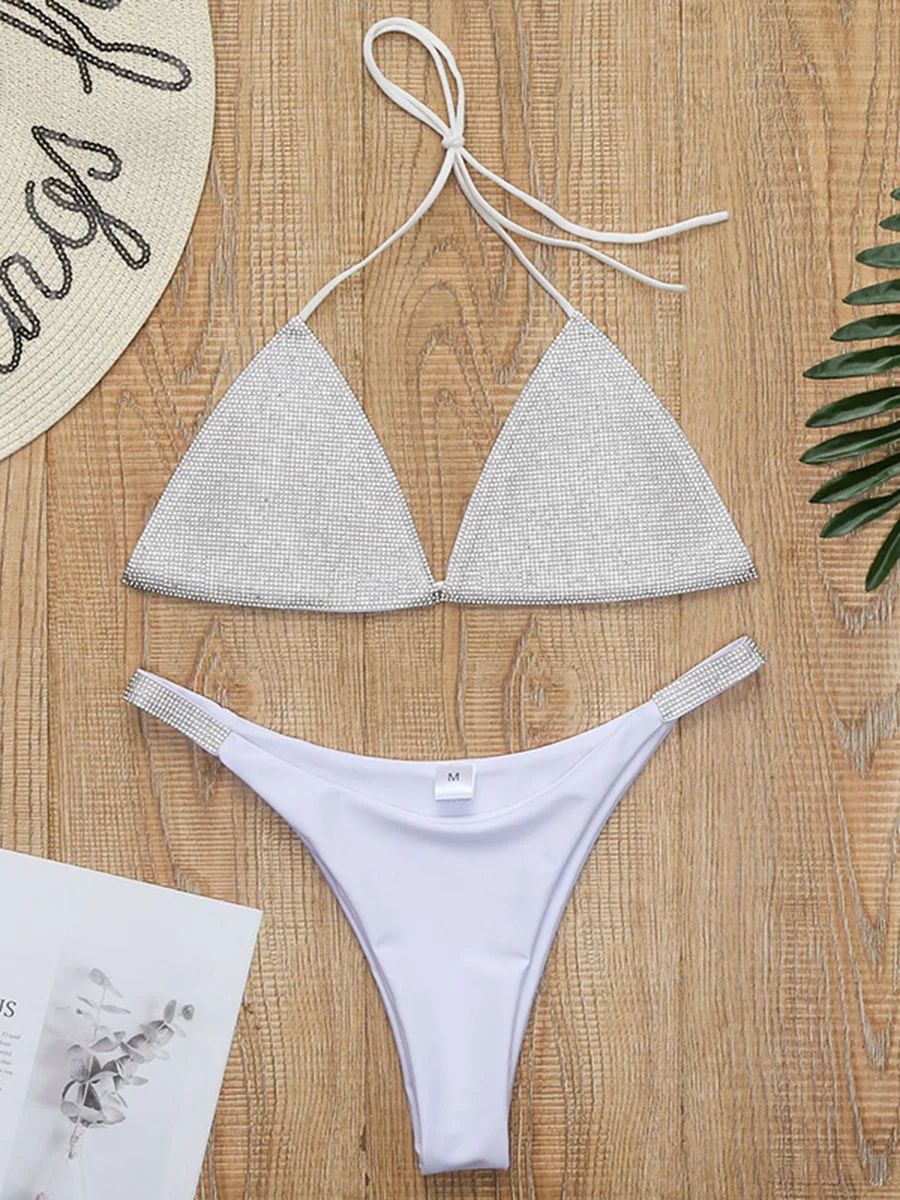 Halter Jewelled Sequins Diamond Bikini Women Swimsuit Female Swimwear Two Pieces Bikini Set Mini Micro Bathing Suit Swim Lady