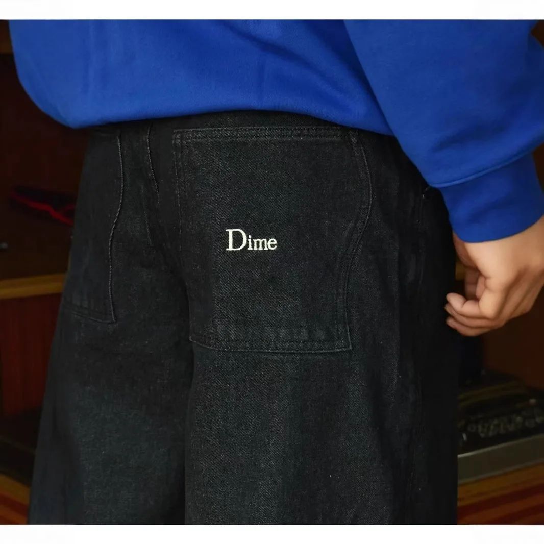Dime Baggy Straight Leg Loose Casual Streetwear Skateboard Men's Jeans ENIM PANTS Washed Denim Long Short Hip Hop Style