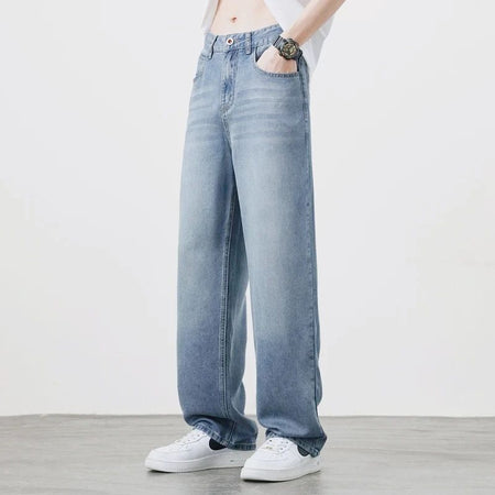 2025Spring Autumn New Men Straight Vintage Fit Jeans Casual Trousers High Quality Male Korean Fashion Baggy Wide Leg Denim Pants