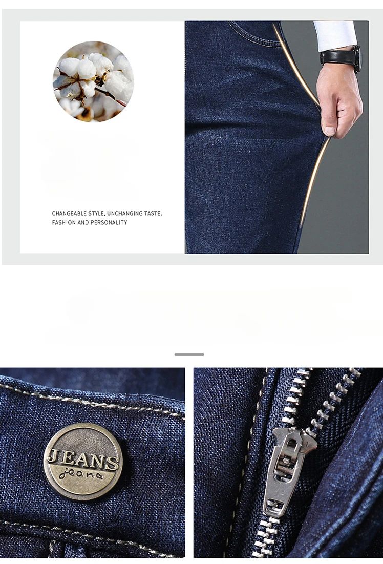 Men's Wool Velvet Jeans Winter Fleece Thickened Business Casual Straight Denim Pants Soft Cozy Thermal Stretch Trousers Male