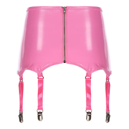 Womens Garters Latex Skirts Ladies Suspender Belt Wet Look Patent Leather Mini Skirts Garters with Metal Clips Clubwear Costume