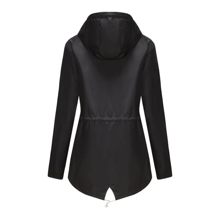 Blue Waterproof Hooded Jacket Women Fashion Casual Coat Waist Drawstring Tie Zipper Switch Red Green Yellow Black Windbreaker