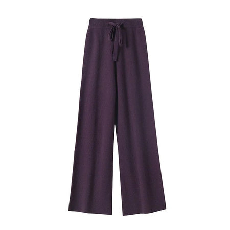 Spring Autumn Women High Waist Wool Wide Leg Pants Solid Soft Warm 100% Merino Wool Knitted Trousers Belt Casual Korean Fashion