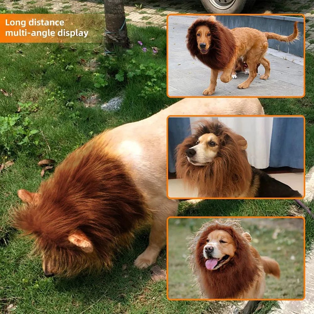 Cute Pet Dog Cosplay Clothes Lion Mane For Dog Costumes Realistic Lion Wig For Medium to Large Dogs With Ear Pet Accessories
