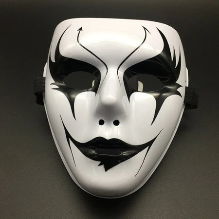 Masquerade Halloween Full Face Mask Hand Painted White Death Clown Black Gold Adult Street Dance Eye Mask Prop