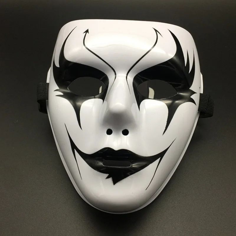 Masquerade Halloween Full Face Mask Hand Painted White Death Clown Black Gold Adult Street Dance Eye Mask Prop