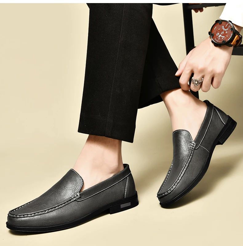 Genuine Leather Slip on Loafers Men Formal Dress Shoes Office Driving Wedding Party Mocasines Hombre Big Size Casual Shoes