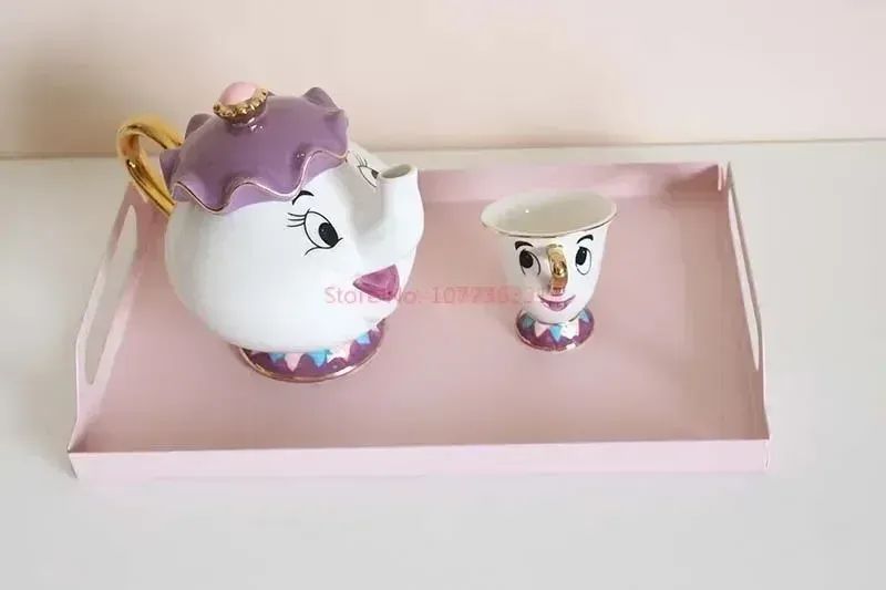 Disney Teapot Cute Cartoon Beauty And The Beast Coffee Pots Mug Mrs Potts Chip Cup Tea Cup Pots One Tea Set Droshipping Desk Gif