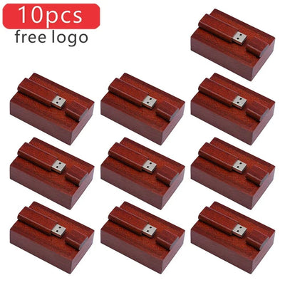 10PCS/LOT Wooden USB Flash Drive 128GB Pen Drive 64GB 32GB 4GB Memory Stick Wooden Box Free Custom Logo Creative Business Gifts
