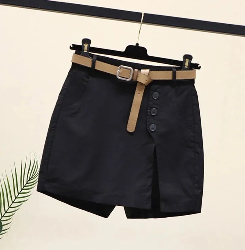2026 Chic Shorts Women Korean Solid Buttons Side Slit A-line Streetwear Fashion Skirts Chic Harajuku Summer Loose Pants