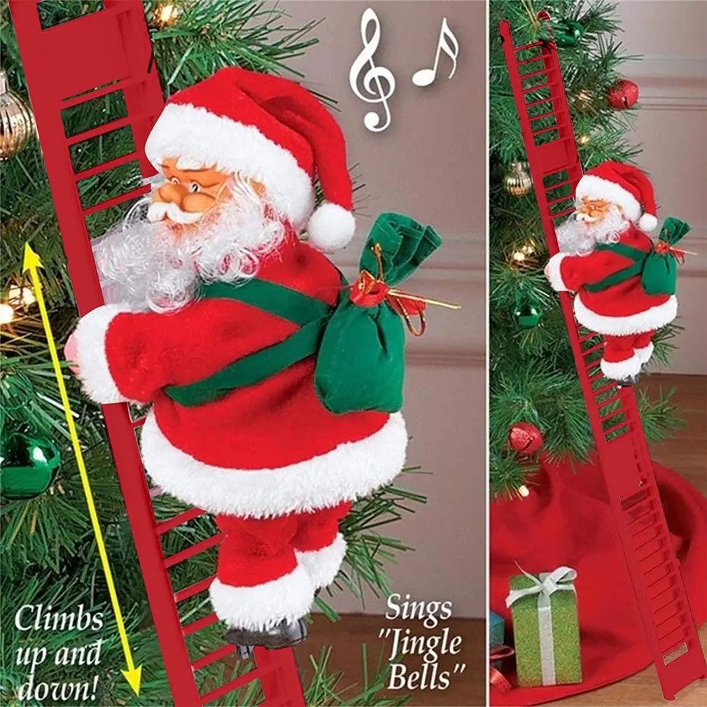 Electric Climbing Ladder Santa Claus Music Doll Christmas Ornament Decoration for Home Christmas Tree Hanging Decor NewYear Gift