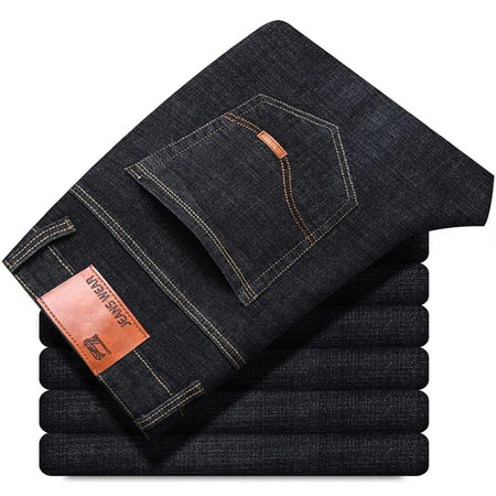 2025New Business Men's Jeans Casual Straight Stretch Fashion Classic Blue Black Work Denim Trousers Male Brand Clothing