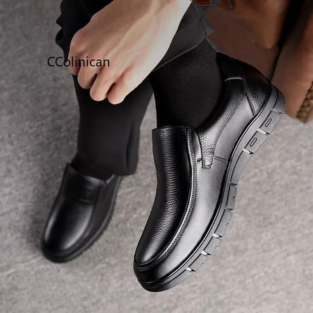 Men Genuine Leather Businenss Loafers Handmade Shoes Non-slip Man Flat Driving Walking Man Soft Luxury Dad Dress Office Shoes