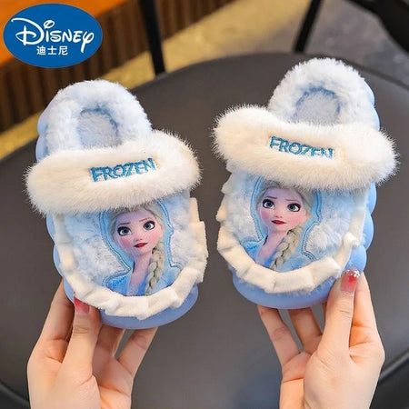 Disney Princess Elsa Winter Children's Cotton Home Slippers Frozen Girl's Snow Non Slip Warm Baby Slippers Pink Blue Size 26-35