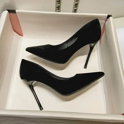 New Fashion women's shoes Sexy black high heels Sharp pointed suede pumps Elegant Shallow Mouth Shoes