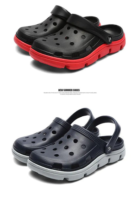 2024 Summer Plus Size Hollow Out Sandals Men's Breathable Slippers Trendy Thick Base Slip-On Beach Shoes Men's Footwear