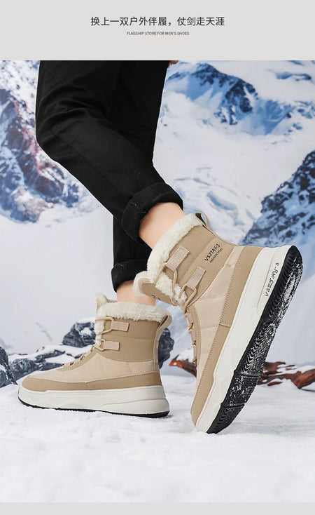 Men's Winter Plus Velvet Warm High-top Down Bread Shoes Waterproof and Non-slip Cotton Shoes Men's Big Boots==bottes Pour Hommes