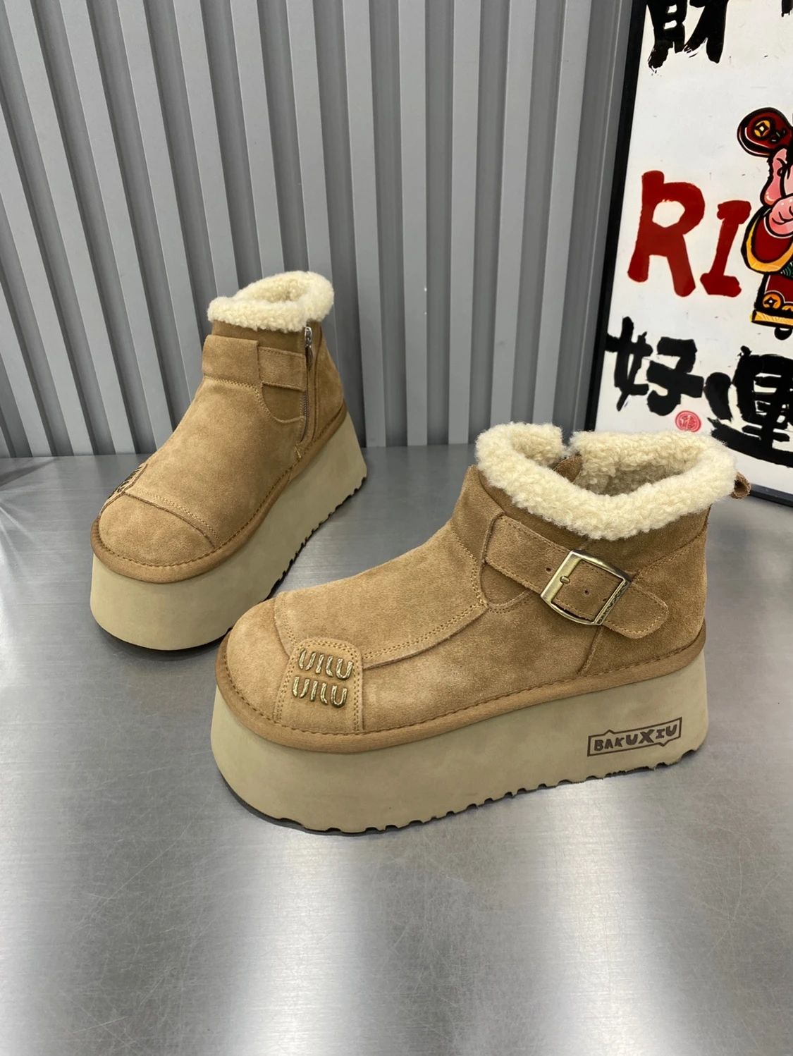 2024 New Fur Platform Women Ankle Boots Flats Suede Warm Shoes Woman Trend Designer Brand Short Plush Cozy Femme Snow Botas