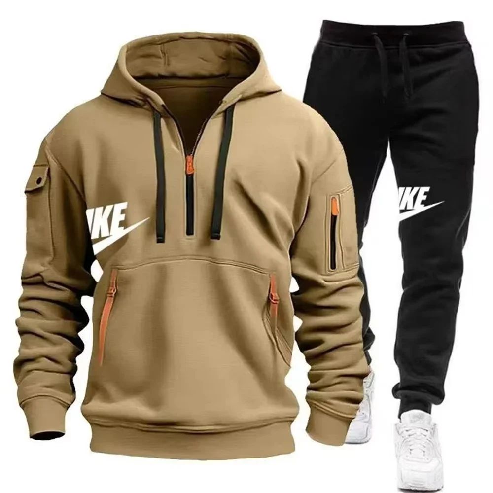 2025 New men's autumn and winter suit zipper hoodie + trousers suit casual men's sportswear warm suit