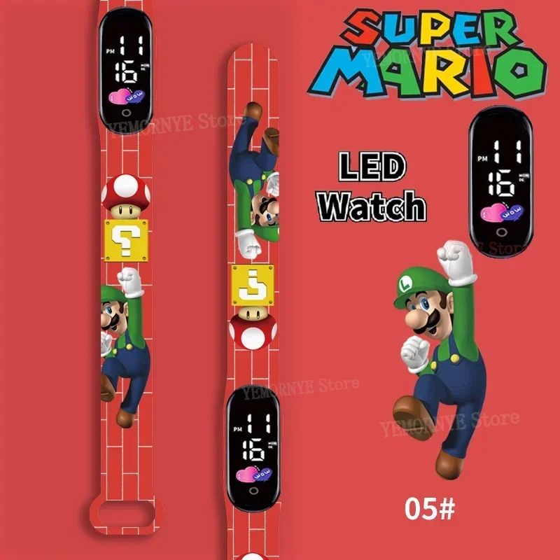 Mario Bros Children's Watches Action Figures Luigi Princess Peach Yoshi Bowser kids Sport Wristband Waterproof Digital Watch Toy