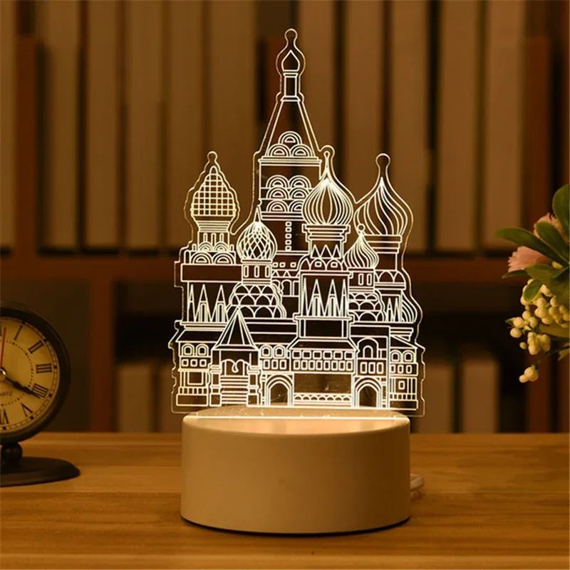 USB Operated 3D Acrylic LED Night Light Festival Birthday Kids Gifts Bedroom Bedside Decor Night Lamp Home Novelty Lighting