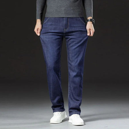 Men Winter Fleece Lined Thickened Warm Jeans Male Fashion Loose Straight Slim Fit Denim Pants Smart Casual Comfortable Trousers