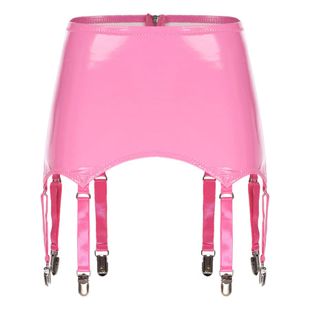 Womens Garters Latex Skirts Ladies Suspender Belt Wet Look Patent Leather Mini Skirts Garters with Metal Clips Clubwear Costume