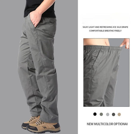 Casual Pants Men's Spring Autumn Cotton Cargo Trousers Plus Size Large Sports Pants Loose Straight Man Elastic Waist Pants