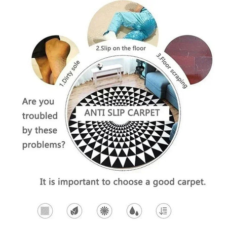 Round Christmas Carpet Festive Area Rug Non-Slip Wear-resistant Circle Carpet for Living Room Bedroom Soft Floor Mat Home Decor