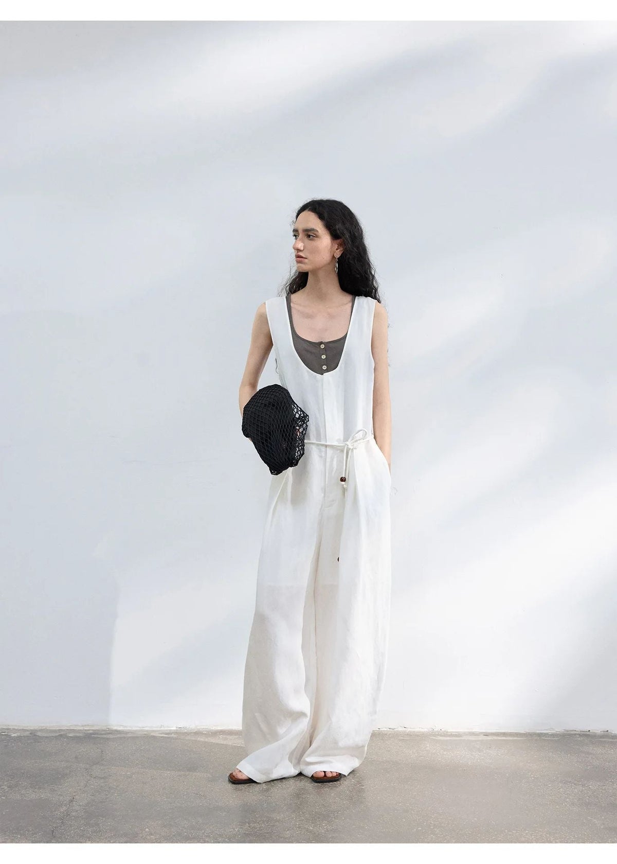 Colne U-Neck Linen Blend Vest And Knife Pleat One-Piece Pants Women's Fashion Design Sensation Tianli Material Long Pants