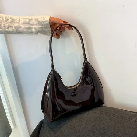 Trendy Designer Solid Shoulder Bags for Women Handbags and Purses 2024 New Fashion Patent Leather Underarm Ladies Tote Bags