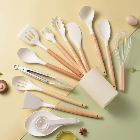 12PCS Silicone Kitchen Utensils Cooking Set Food Grade Cookware Utensils Turner Spatula Measuring Spoon Practical Kitchenware