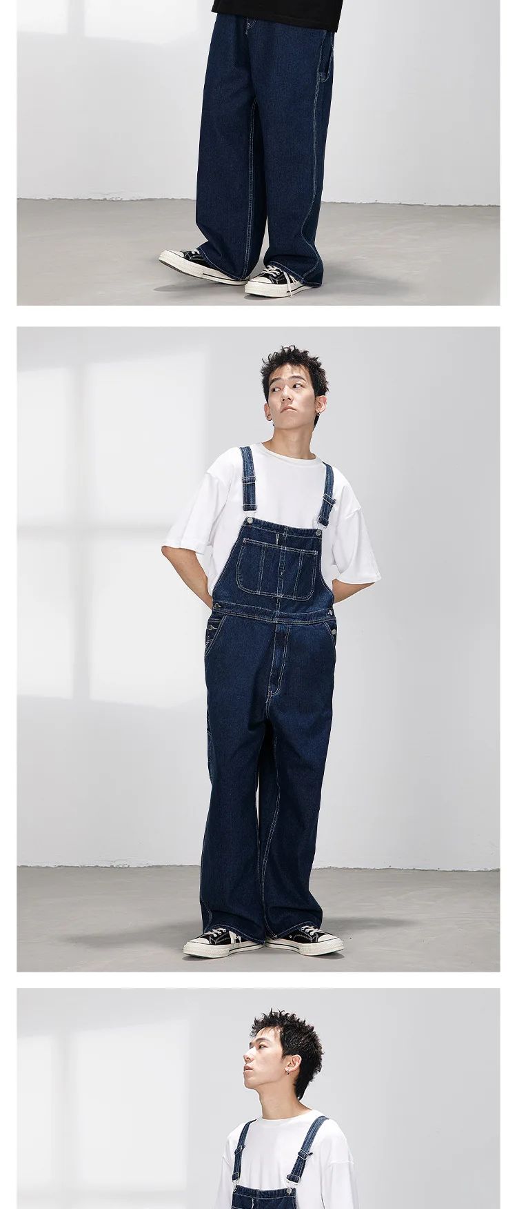 Retro Japanese Style Overalls Casual Straight Leg Workwear Jeans American Streetwear Couples Denim Overalls Loose Fit Men's Jean