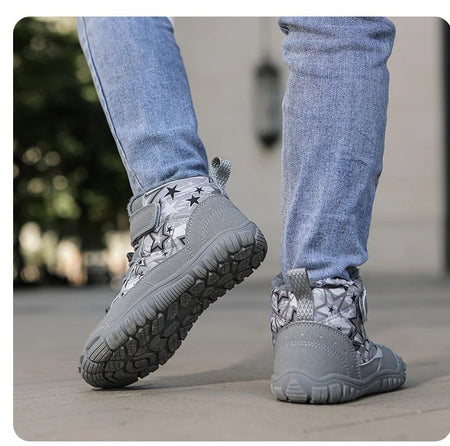 2025 Kids Barefoot Snow Boots Wide Toe Winter Insulated Waterproof Fur Lined Shoes for Boys Girls Cold Weather Outdoor Sneakers