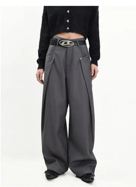 American Style High Waist Draped Suit Pants Women's Spring Autumn Loose Trendy Versatile Wide Leg Casual Floor Length Straight L