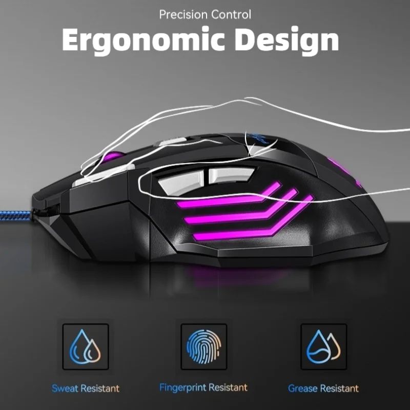 G6 USB Wired Gaming Mouse 7 Button 5500DPI Adjustable Optical Ergonomic E-sports Mice for Laptop PC Xiaomi HUAWEI Samsung Pad