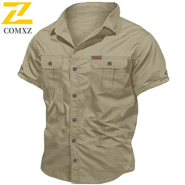 New Mens Work Shirt Casual Retro 100% Cotton Short Sleeve Flying Cargo Shirt Man Summer Fishing Hunting Multi Pocket Shirt 2025