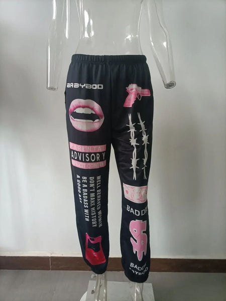 Summer New Printed Fashion Elastic Waist Sports Casual Harlan Pants for Women
