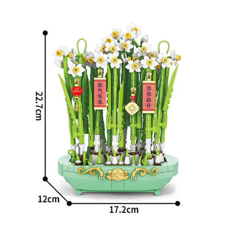 City Creativity Flower Bouquet Peach Blossom Narcissus Bonsai Potted Plant Building Blocks Model New year Home Decoration 2025